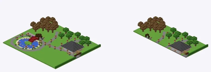 Exterior and cutaway of Corner of a large municipal park