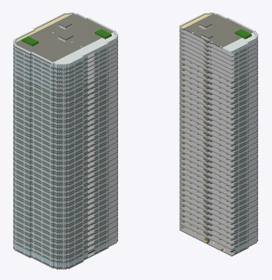 Exterior and cutaway of リバーポイントタワー