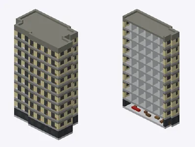 Exterior and cutaway of アパホテル 銀座 新富町駅前北