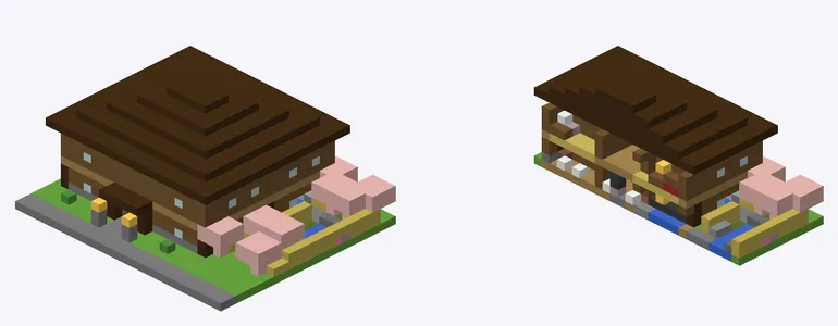 Exterior and cutaway of Small onsen ryokan