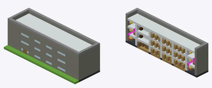 Exterior and cutaway of Elementary school classroom wing
